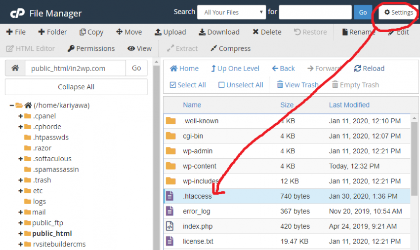Find Your Site’s Hidden .htaccess File in cPanel in2wp