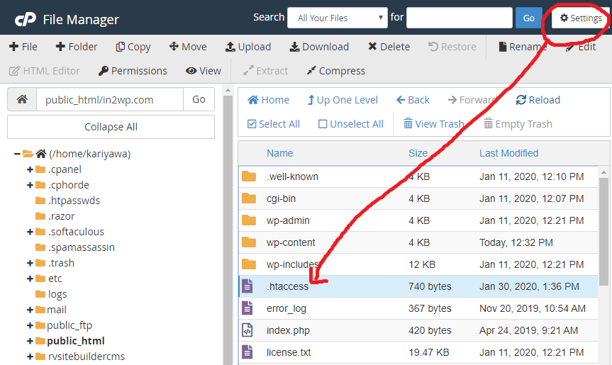 Find hidden htaccess file in cPanel 1