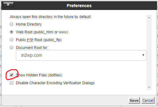 Find hidden htaccess file in cPanel 2