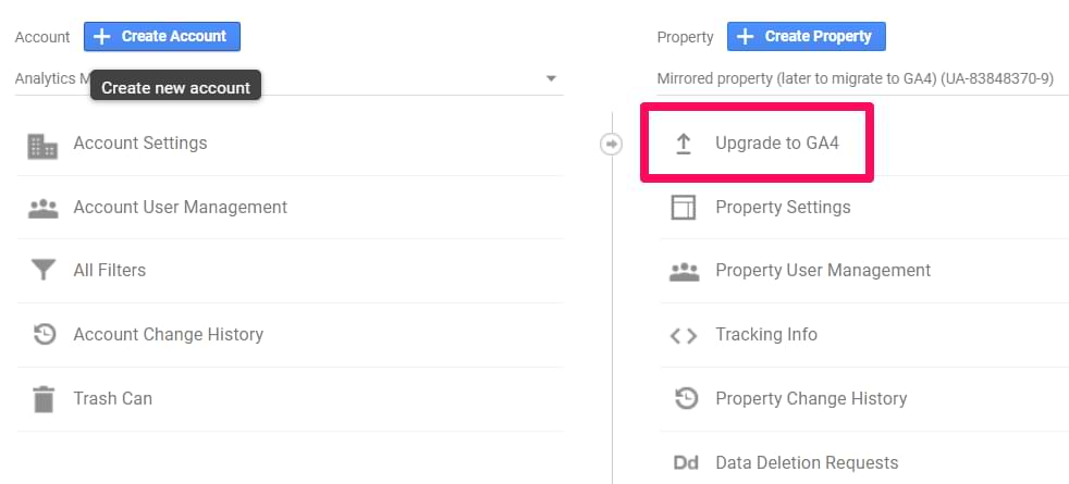 Add a Google Analytics 4 property  - Upgrade to GA4 